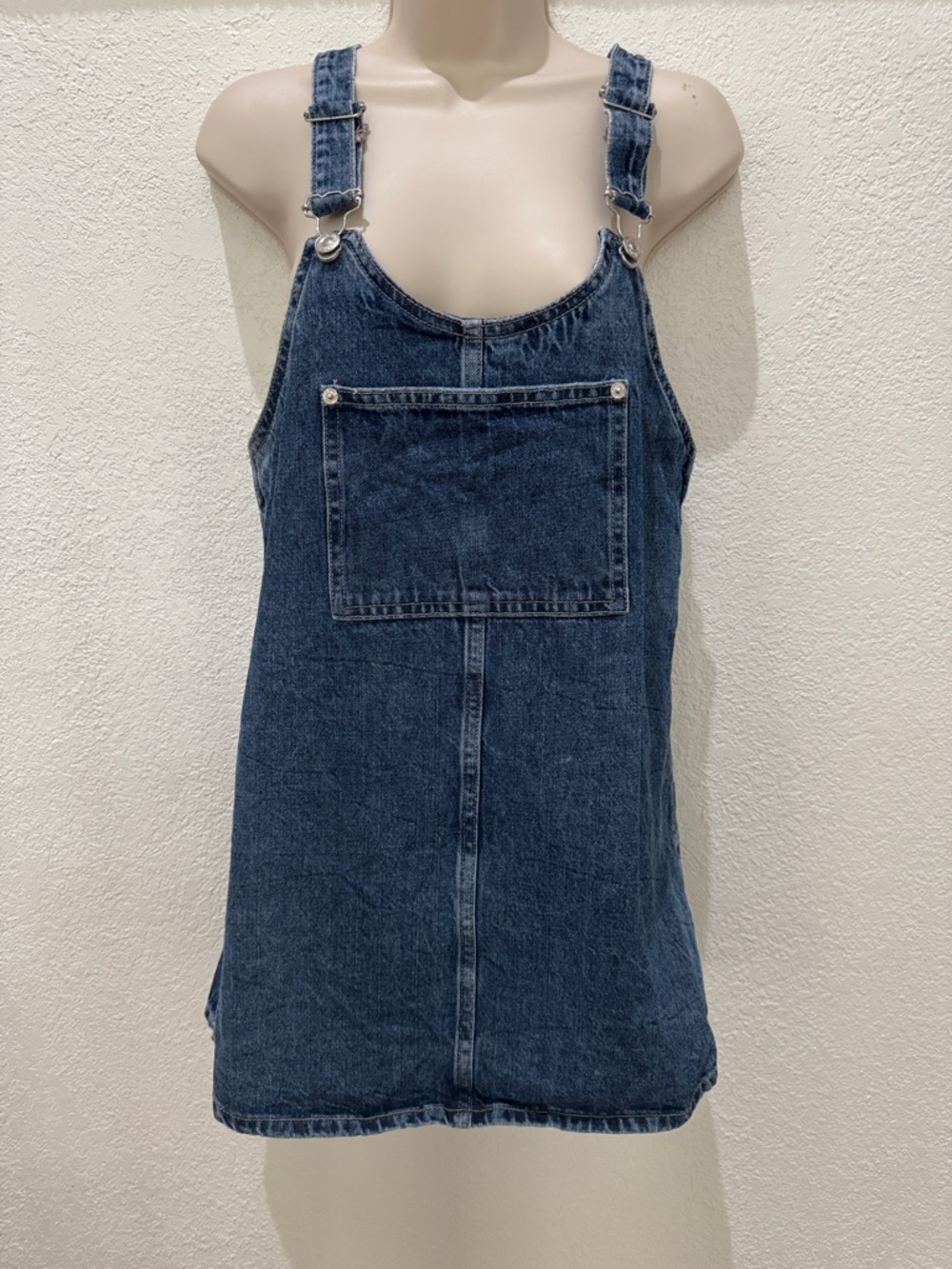 ZARA Women’s Denim Overall Mini Dress - Dark Blue Size Small EUC